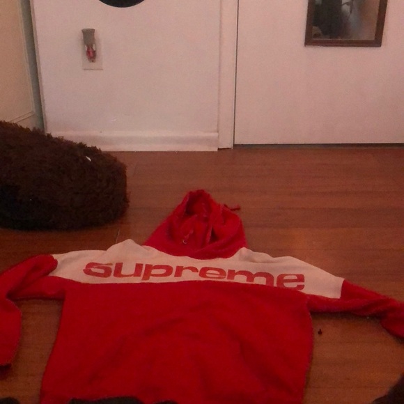 Supreme red and white hoodie